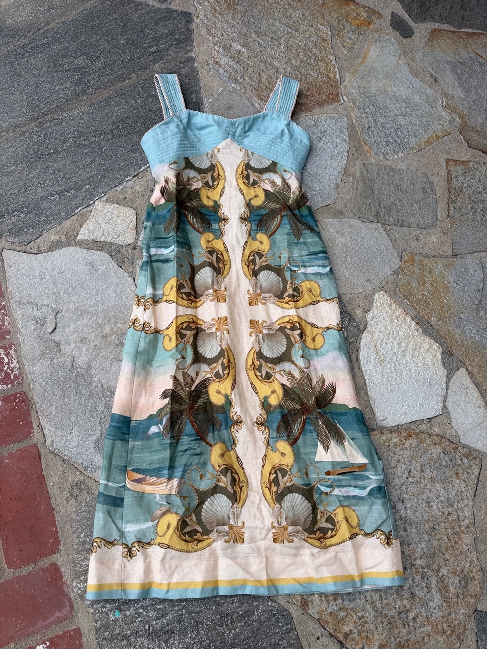 FARM Rio Multicolor Royal Sea Maxi Dress 100% Linen NWT - Picture 8 of 12